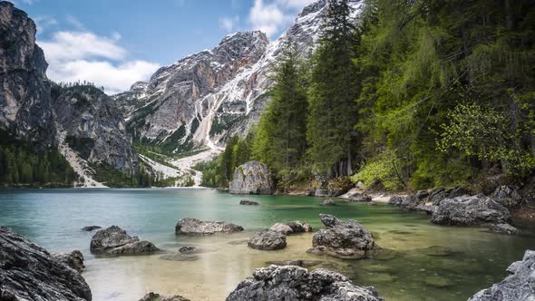 Timelapse of Lake Prags, Fanes-Sennes-Prags nature park, Dolomites