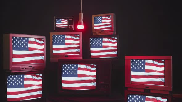 USA Flags on a Retro TV Wall.