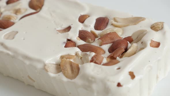 Halva nougat with almonds  4K close-up footage