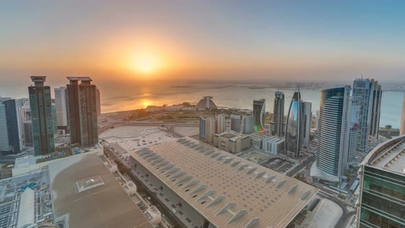 The Skyline of West Bay and Doha City Center During Sunrise Timelapse Qatar