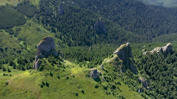 Flying Above Conglomerate Cliffs in the Carpathian Mountains