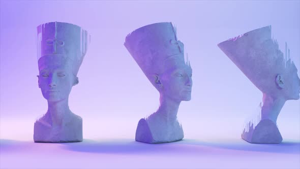 Glitch of Nefertiti Head on Light Background