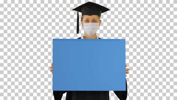 Graduate student girl in protection mask, Alpha Channel