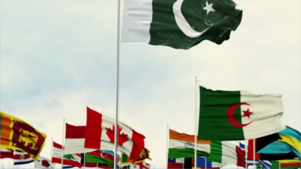 Pakistan Flag With World Globe Flags Morning Shot