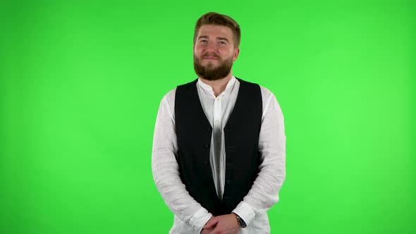 Wow Emotion Man with Smilling. Green Screen