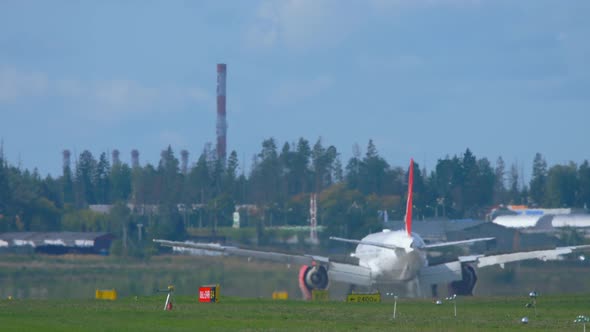 Wide Body Airliner Decelerating After Landing