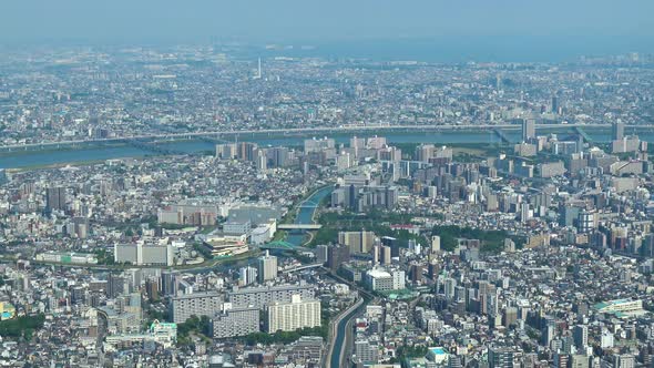 Aerial view of Tokyo and part of a river from Skytree tower.