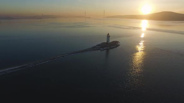 Drone View on Tokarev Cat on the Background of the Sea Landscape