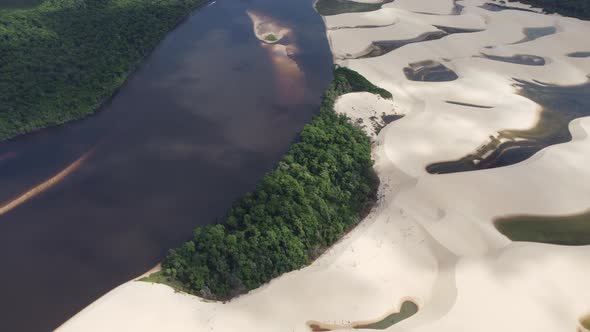 Brazilian landmark rainwater lakes and sand dunes. Lencois Maranhenses Brazil.