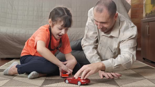 Family with toy car. 