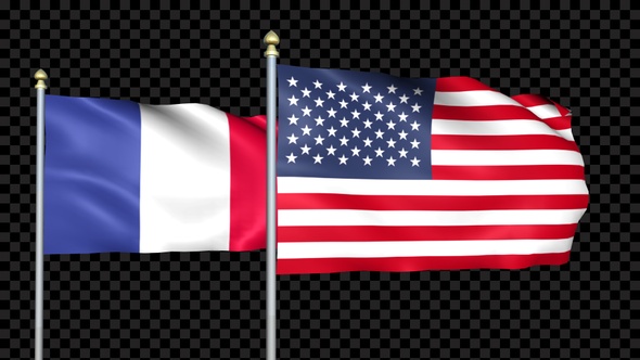 France And United States Two Countries Flags Waving
