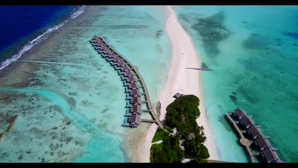 Aerial top view texture of exotic lagoon beach vacation by blue green ocean and white sand backgroun