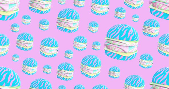 Minimal motion 3d art. Creative burger seamless animation pattern