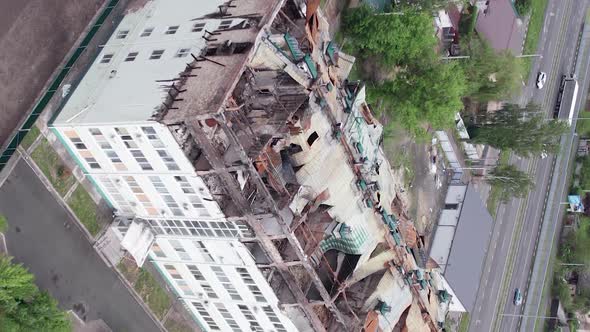 Vertical Video of a Bombed House During the War in Ukraine