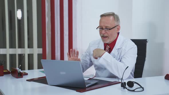 Doctor starts video call. 