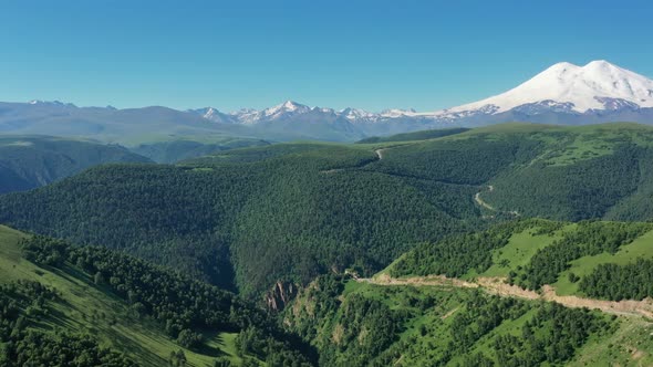 Mount Elbrus and Hills Caucasus Mountains