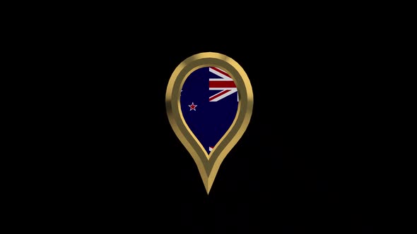 New Zealand 3D Rotating Location Gold Pin Icon