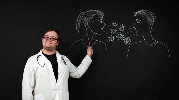 Instructions Why to Wear Protective Masks on the Face Says a Scientist Doctor in a White Lab Coat