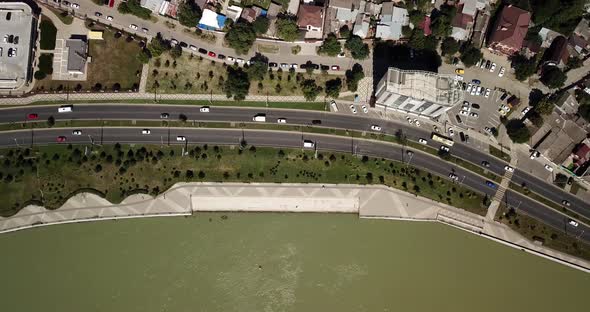 Top Down Street View of Freeway Busy City Rush Hour Heavy Traffic Jam Highway.