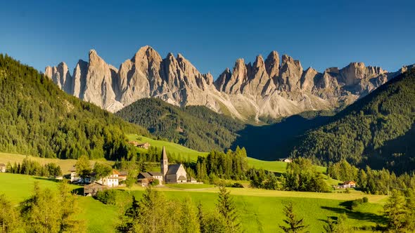 St Magdalena, Val di Funes, timelapse of day turning into night