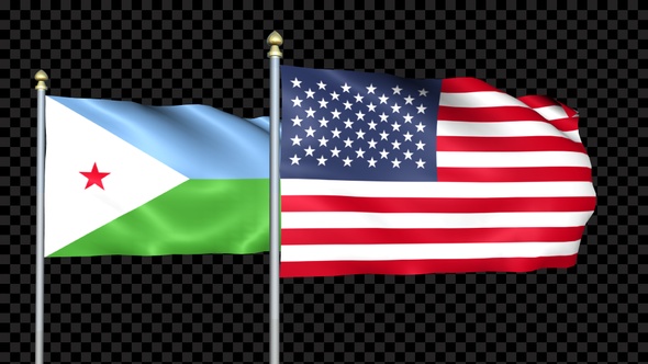 Djibouti And United States Two Countries Flags Waving