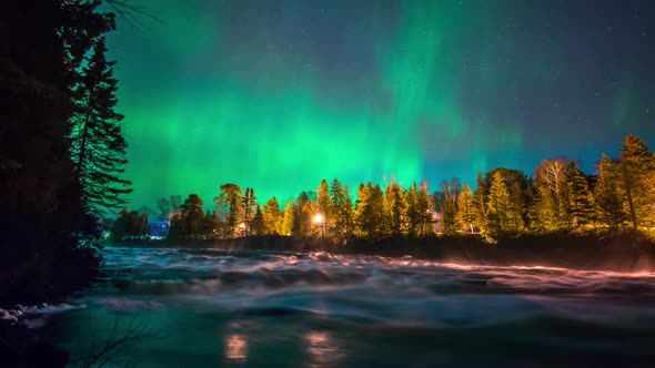 Aurora Borealis Over River Time Lapse