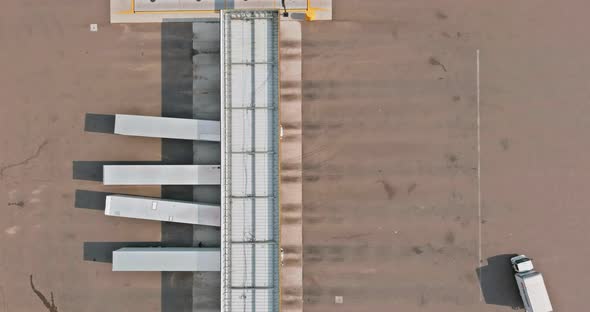 Aerial view of parking lot with trucks on transportation of truck rest area trailers logistics dock