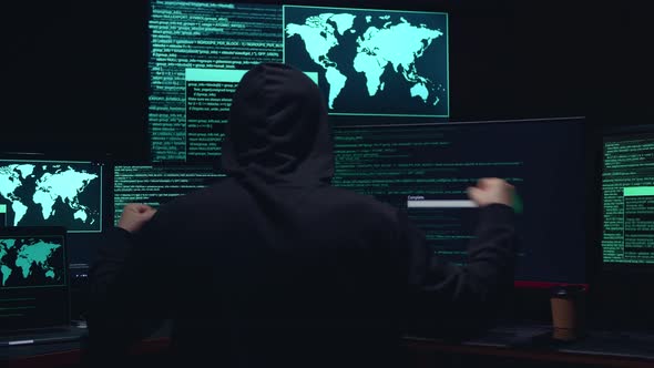 Hacker Using Multiple Computer Hacking And Success Downloading Data