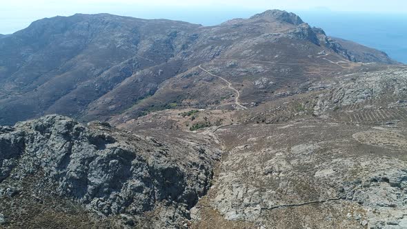 Village of Chora on the island of Serifos in the Cyclades in Greece from the sky