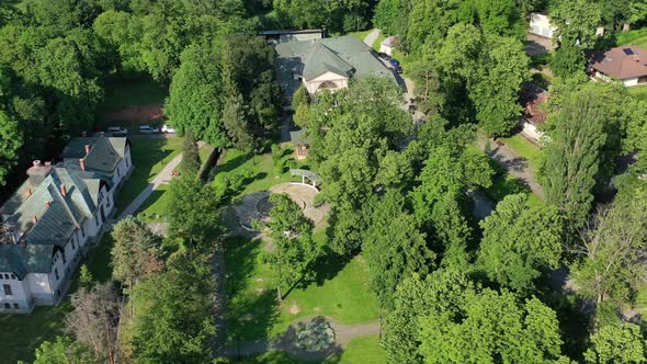 Aerial view of a park in the village of Herlany in Slovakia