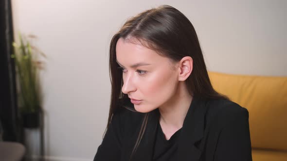 Portrait of Confident Young Attractive Businesswoman Looking at Camera Serious Successful Beautiful