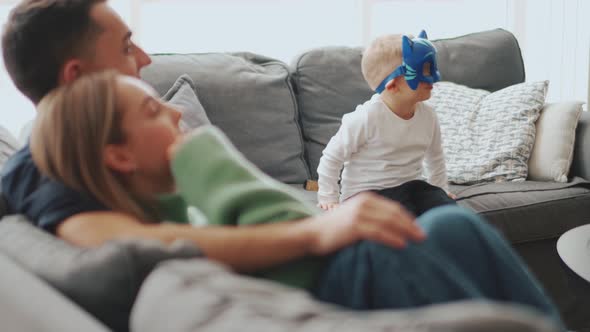 Lovely family watching TV