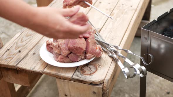 Meat on a Plate Pork on a Metal Skewer