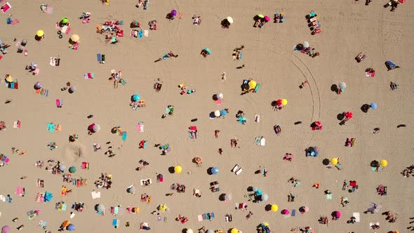 Aerial view of people on the beach in Hoek Van Holland, Netherlands.