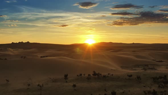 Aerial View of Beatiful Sunrise in Desert Mongolia
