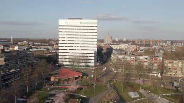 Pull back Aerial of Amalia park in Apeldoorn City Centre, Gelderland Holland