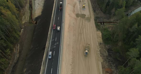 Road Construction Aerial View Moving Backwards