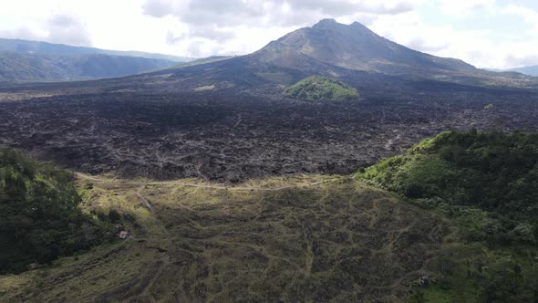 Aerial view of lava field from Mount Batur in Bali