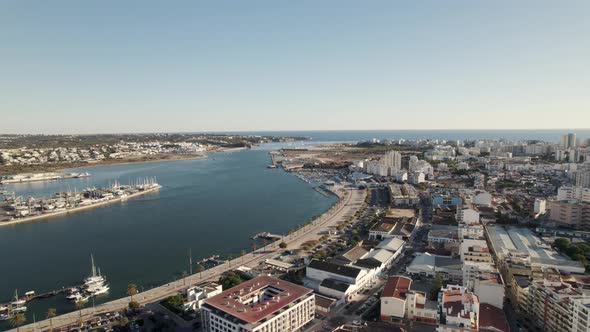 Ribeirinha promenade and Arade river mouth, Portimao, Algarve, Portugal