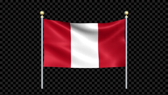 Peru Flag Waving In Double Pole Looped