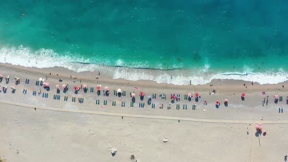 Sandy Beach Top View. Aerial View From Flying Drone