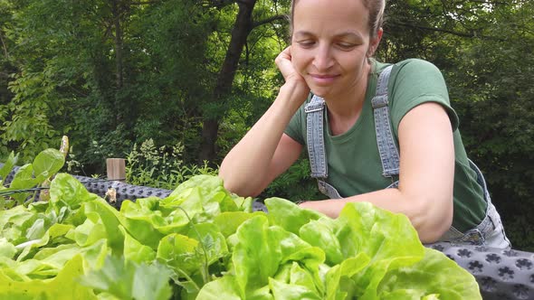 Slow motion shot of smiling gardener at raised bed