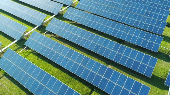 Aerial View of Solar Panels Farm (Solar Cell) with Sunlight