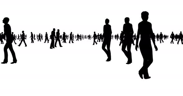 Silhouettes of Crowds of People on a White