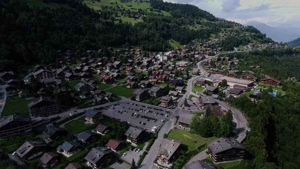 Flight over the village of Champéry