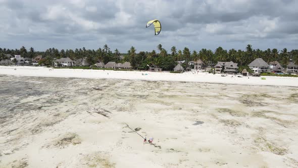 Zanzibar Tanzania  Kitesurfing Near the Shore Slow Motion