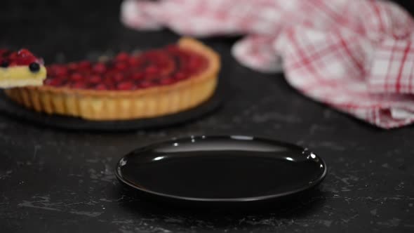 Piece of Berry Tart with Pudding and Jelly