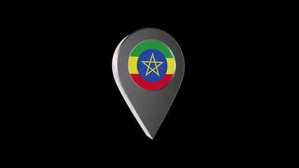 3d Animation Map Navigation Pointer With Ethiopia Flag With Alpha Channel - 4K