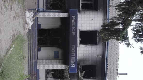 Vertical Video of Brodyanka Ukraine  Burned Down Police Station During the War