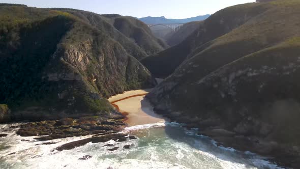 Aerial view of Bloukrans River at Otter trail hike Garden Route, South Africa.